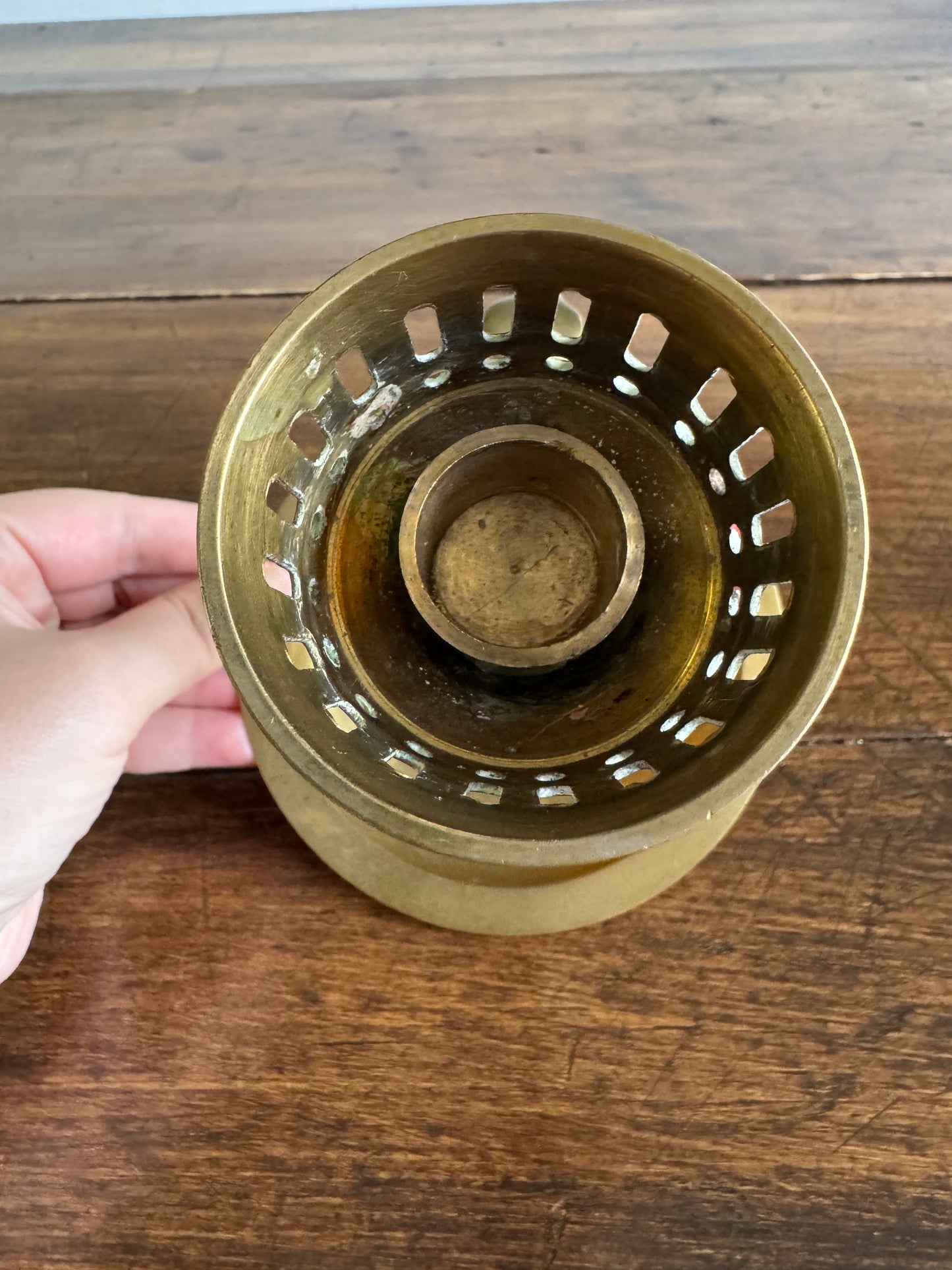 Single Vintage Brass Candle Holder with Cut Out Detailing - Made in India
