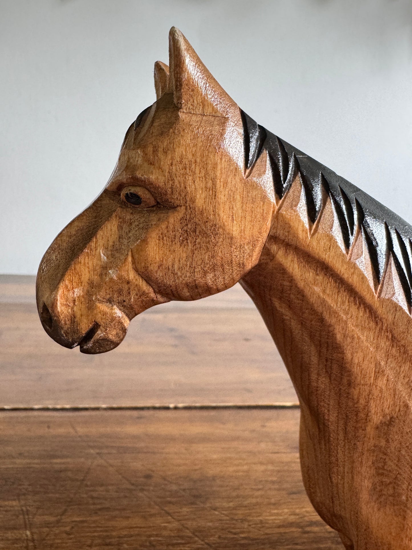 Vintage Carved Wood Horse Figurine - Made in China