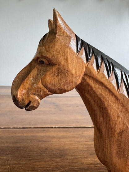 Vintage Carved Wood Horse Figurine - Made in China