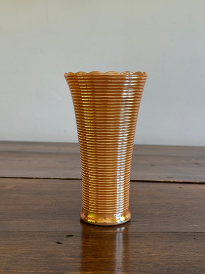 Vintage Orange Lusterware Glass Flower Vase