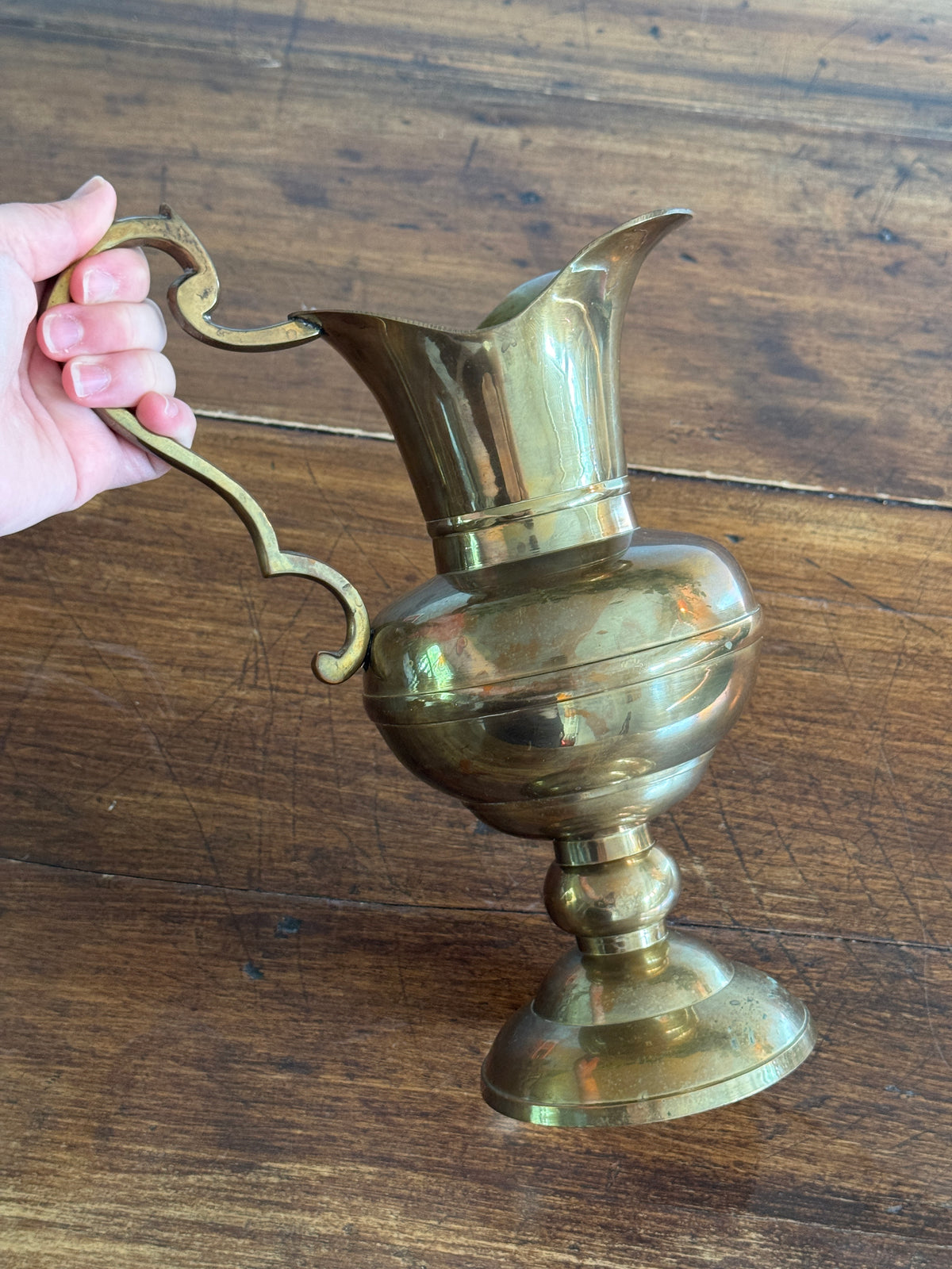 Vintage Large Brass Jug with Ornate Handle - Greek Style Brass Pitcher