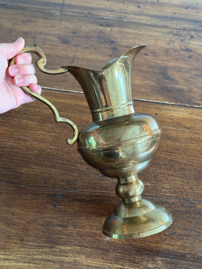 Vintage Large Brass Jug with Ornate Handle - Greek Style Brass Pitcher