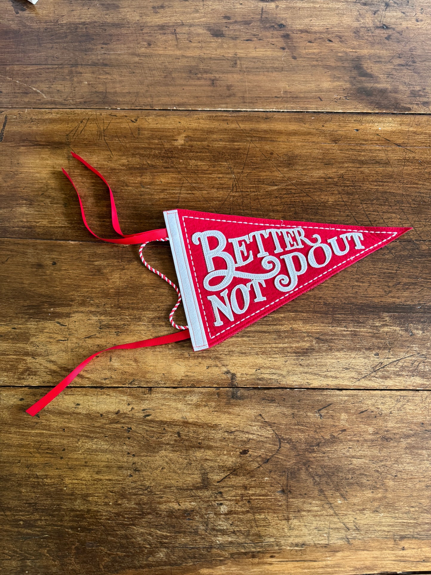 Better Not Pout Red and White Felt Fabric Christmas Banner