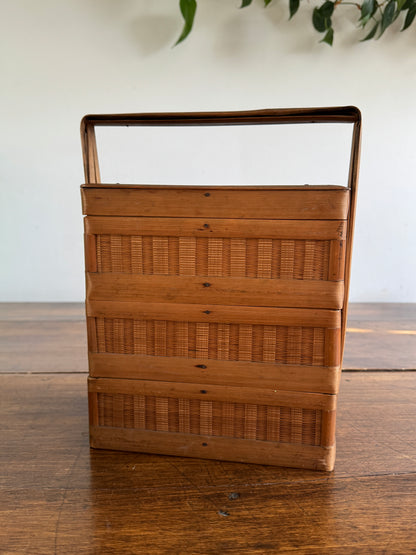 Vintage Woven Wicker Stacking Box Basket - Tiered Sewing Basket