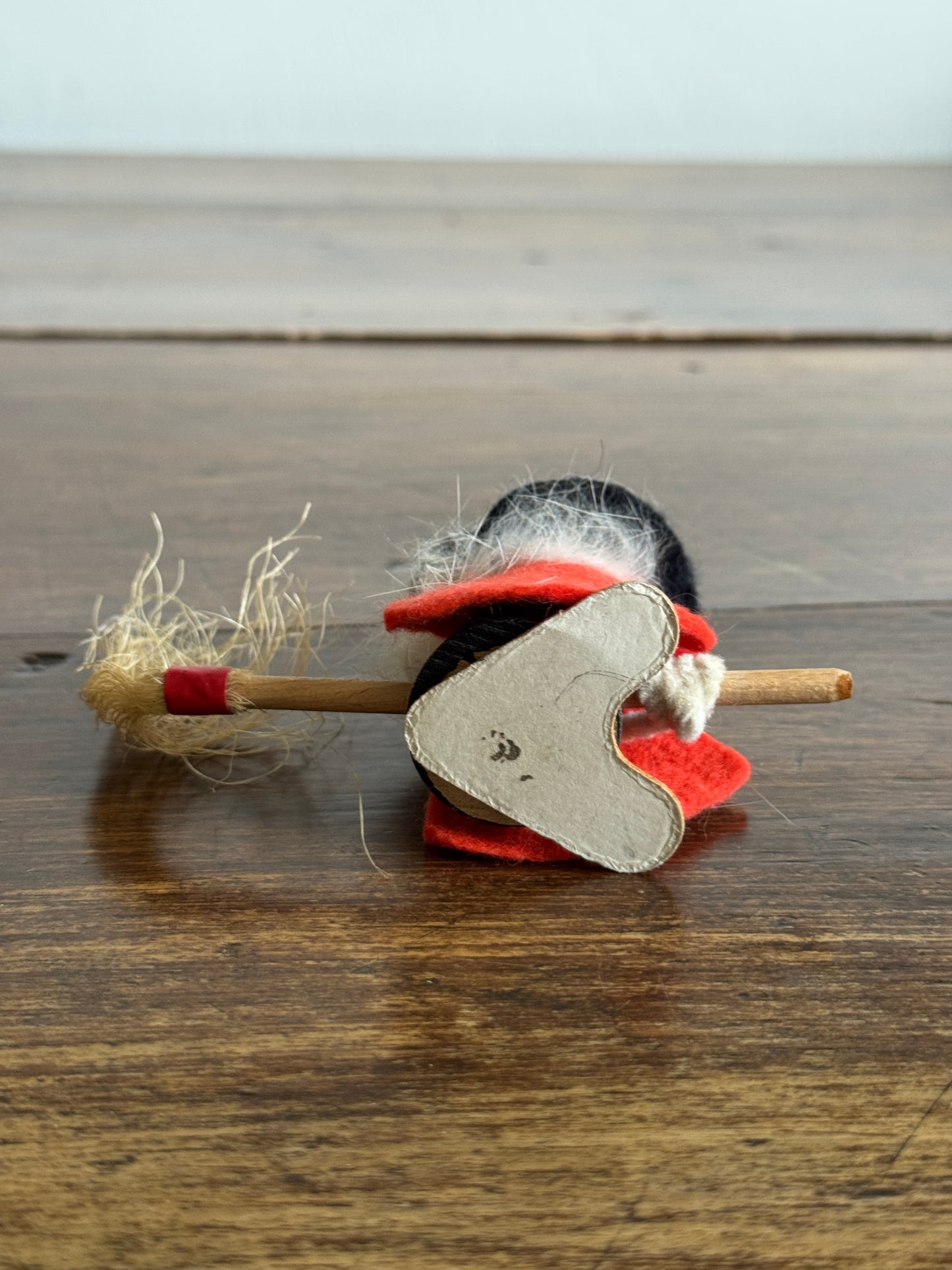 Witch Mini Wood Figurine with Tall Hat and Broom