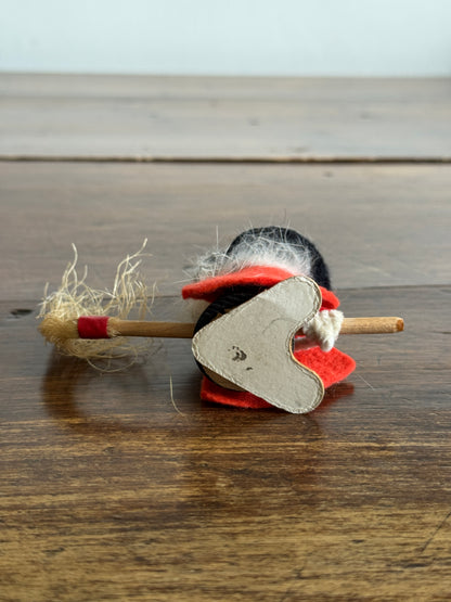 Witch Mini Wood Figurine with Tall Hat and Broom