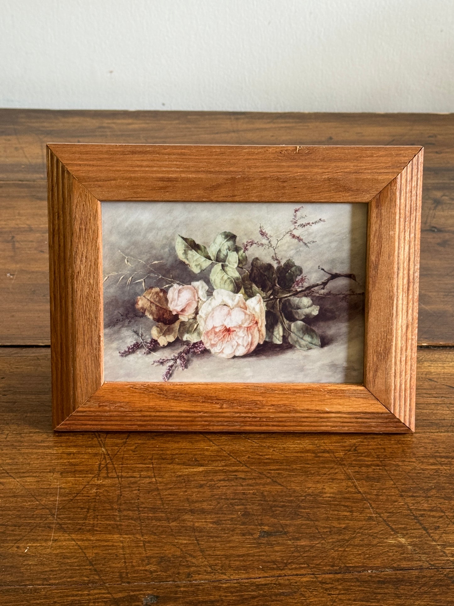 Vintage Thick Wood Picture Frame with Flower Still Life Print
