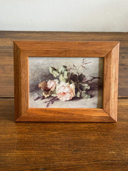 Vintage Thick Wood Picture Frame with Flower Still Life Print