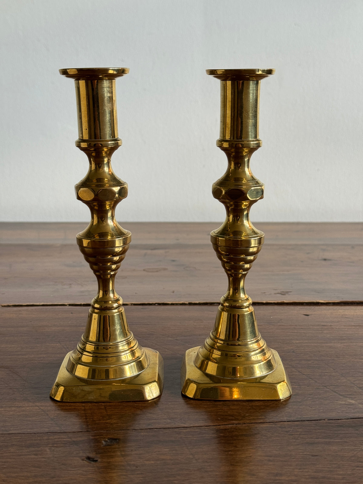Vintage Brass Beehive Style Pair of Candlesticks
