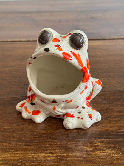 Vintage Ceramic Soap Holder Open Mouth Frog with Colourful Splatter Paint Design