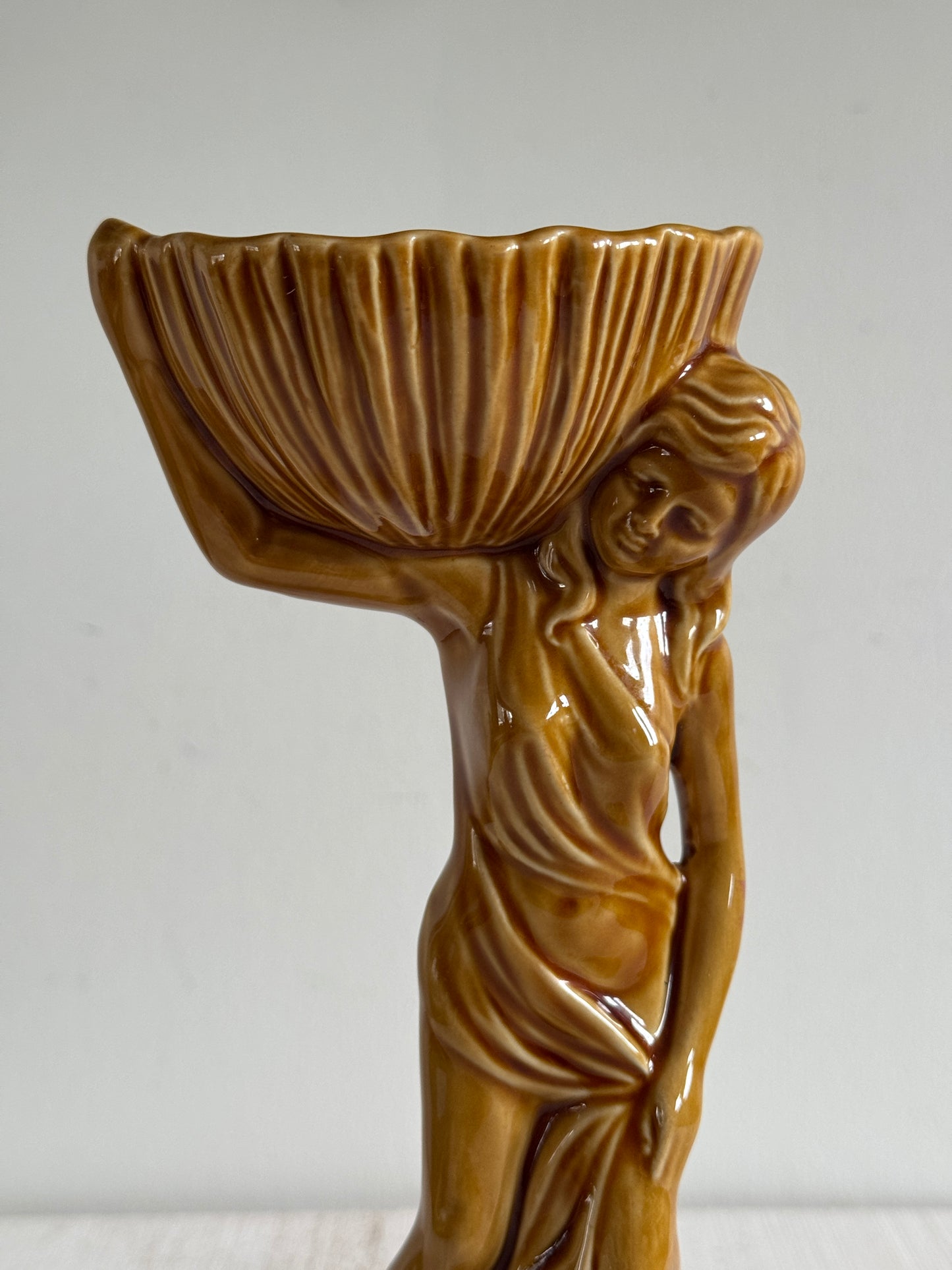 Beautiful Standing Woman Carrying Decorative Bowl Pottery Figurine - Art Deco Style