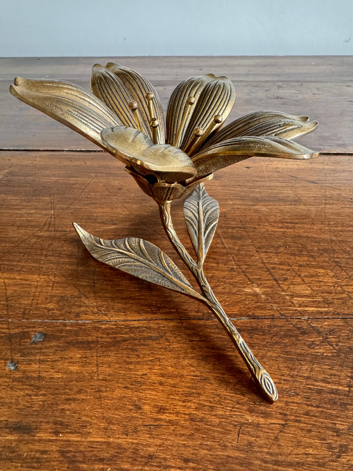 Vintage Brass Large Flower Figurine with Removeable Personal Ashtrays