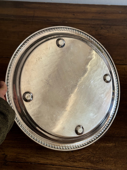 Large Vintage Viking Plate Silver E.P. on Copper Round Tray with Etched Detailing