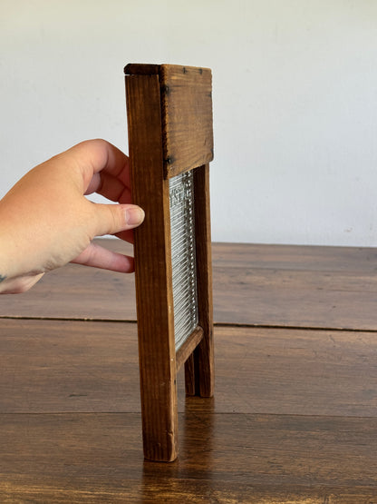 Vintage Small Child Size Wood and Glass Crystal Washboard