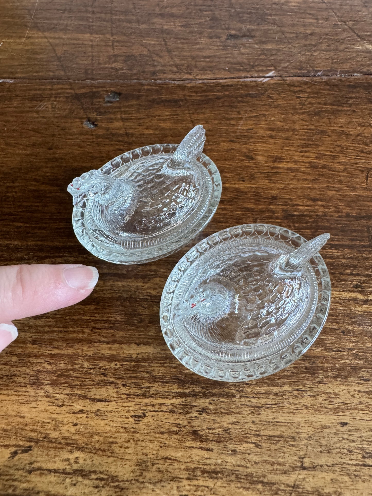 Mini Clear Glass Hen on Nest Salt Cellars - Lot of Four (Read)