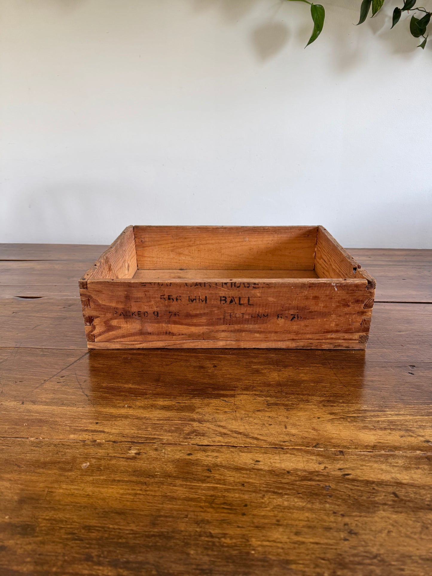 Vintage Wooden Crate with Fabric Handles