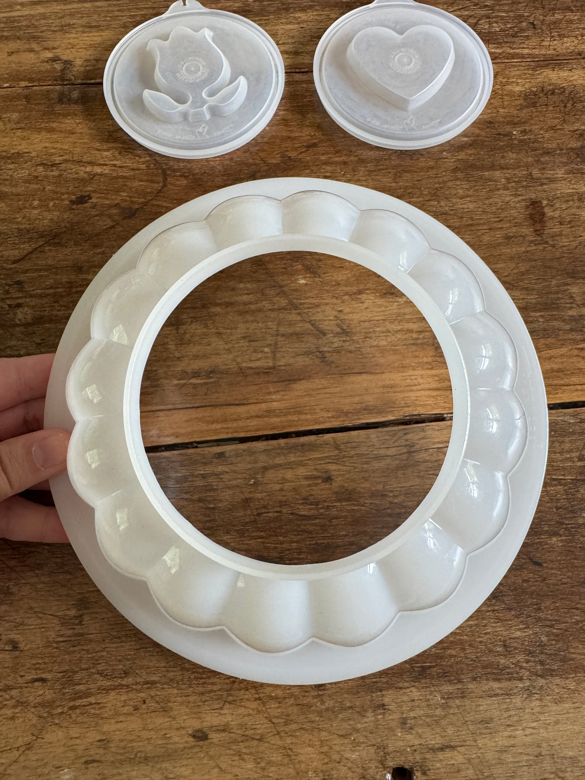 Vintage White Plastic Tupperware Jello Dome Mold with Toppers
