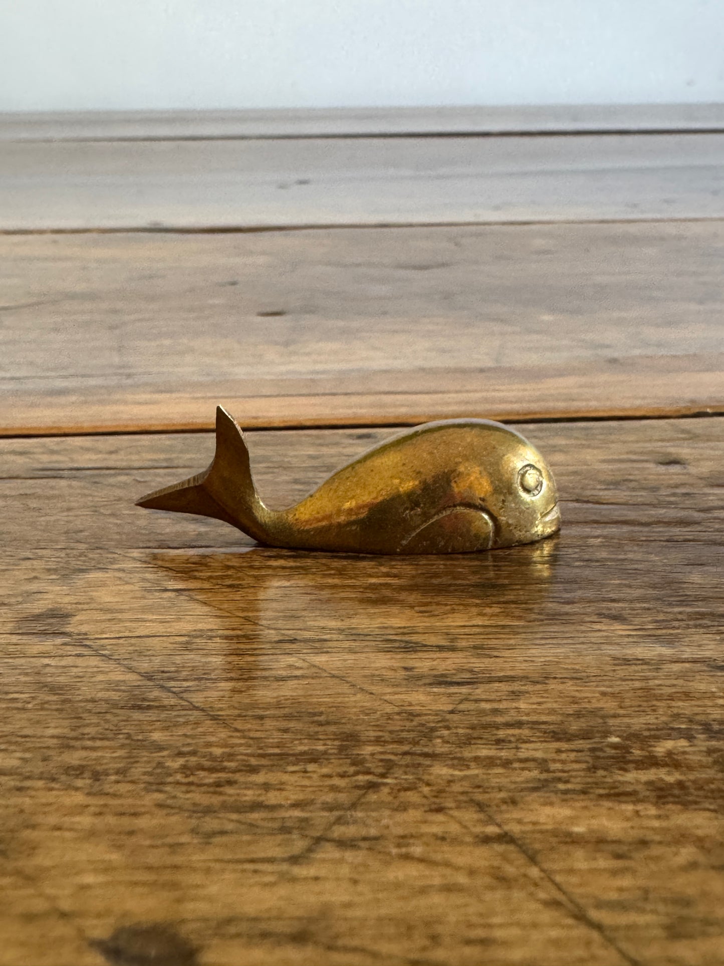 Vintage Miniature Brass Whale Trinket Shelf Figurine