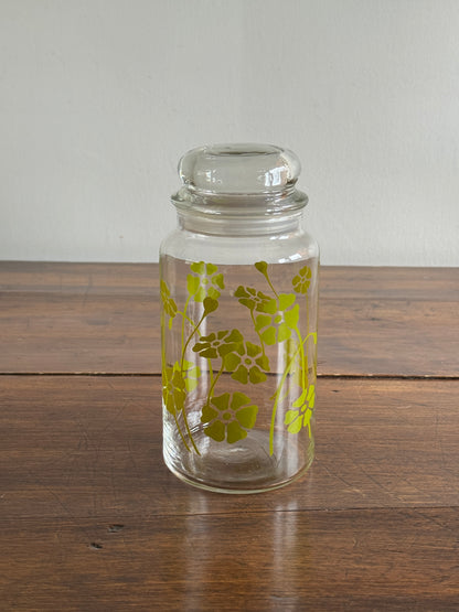 USA Glass Storage Jar with Retro Green Flower Design