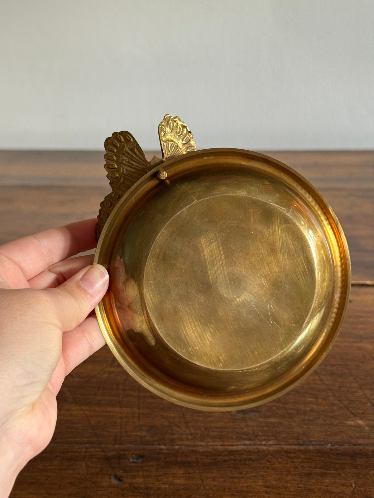 Vintage Brass Shallow Bowl with 3D Butterfly Embellishment - Brass Butterfly Tray