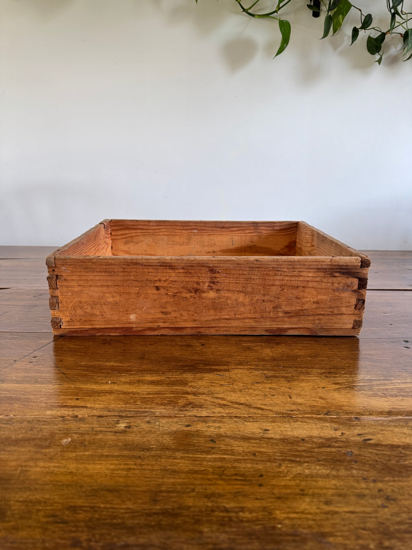 Vintage Wooden Crate with Fabric Handles