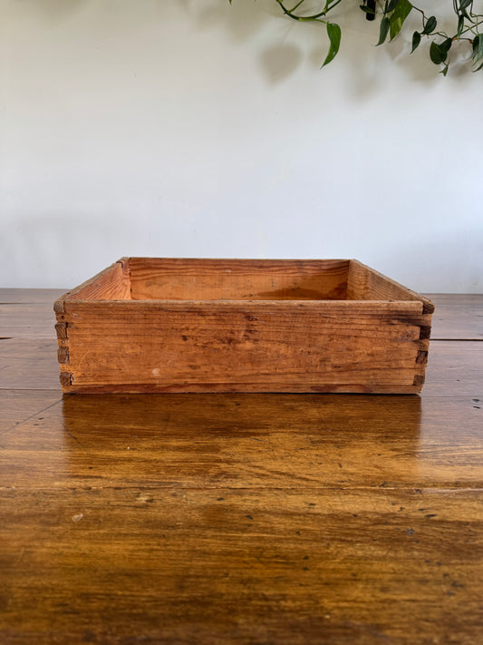 Vintage Wooden Crate with Fabric Handles