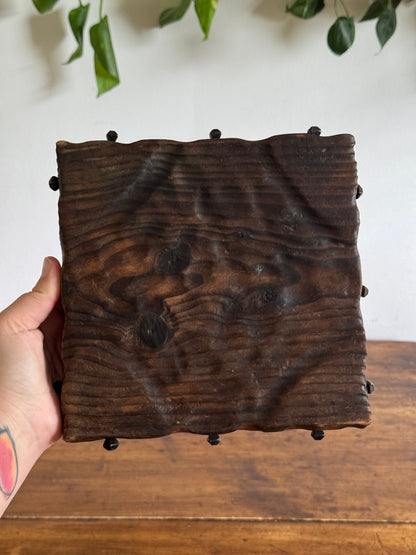 Rustic Wood Ashtray or Catchall Bowl with Metal Nail Accents