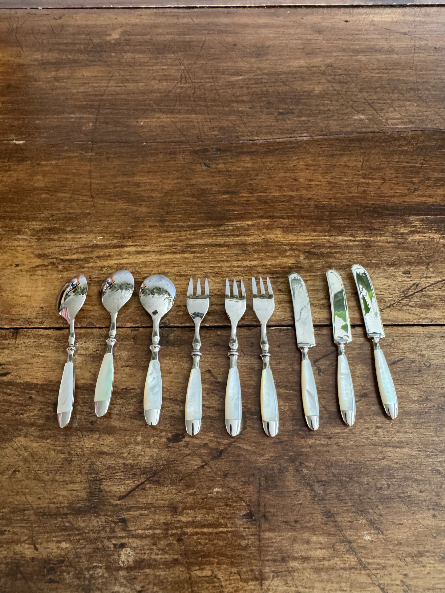 Mini Appetizer Cutlery - Spoon, Forks and Spreaders with Mother Of Pearl Handles