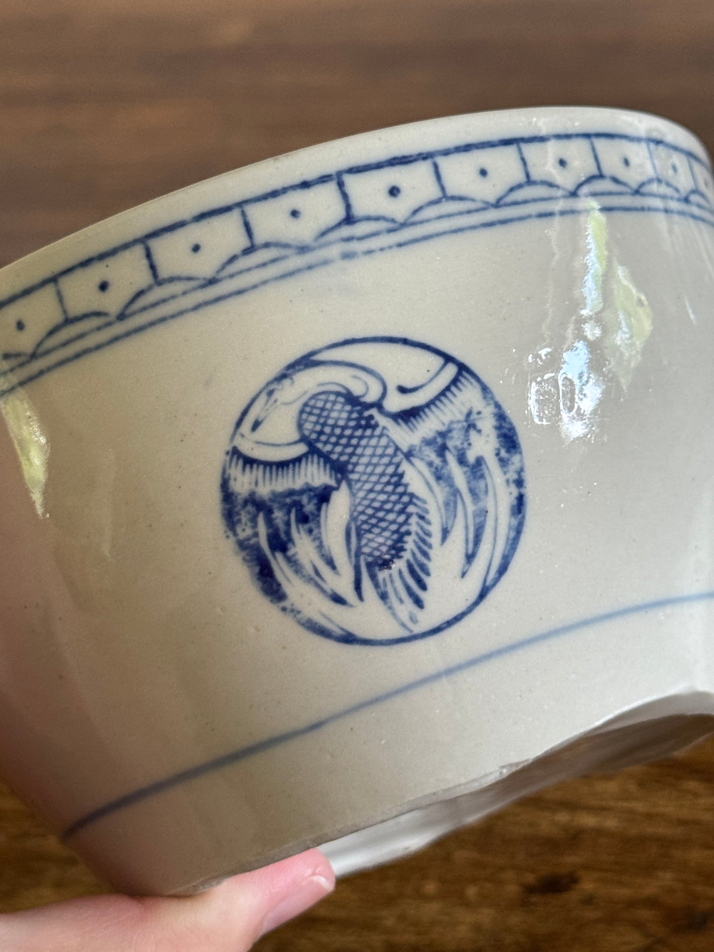 Vintage Blue Heron on White Porcelain Rice Bowl