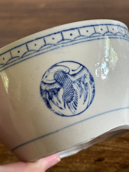 Vintage Blue Heron on White Porcelain Rice Bowl