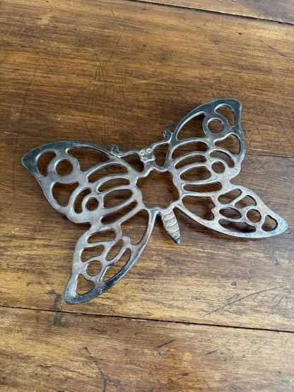 Vintage Silver Tone Metal Butterfly Trivet - Made in Italy