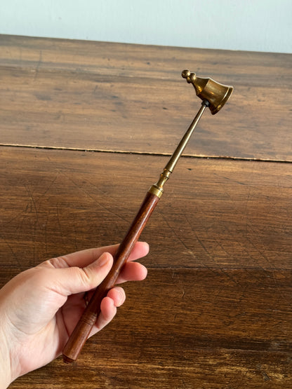 Wood and Brass Candle Snuffer with Ornate Cup