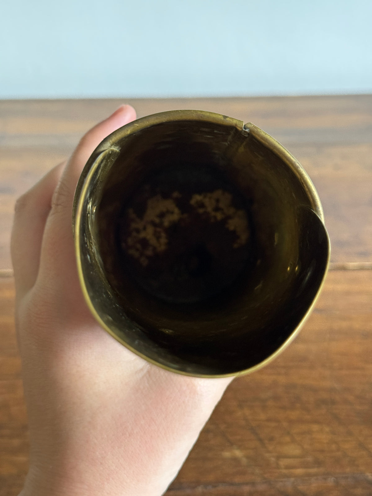 Dark Brass Long Match Holder with Scooped Opening and Handle