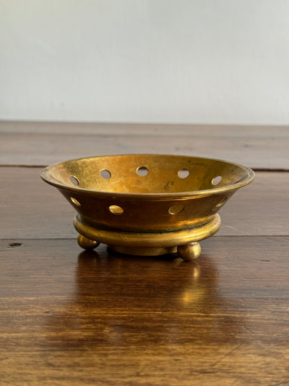 Vintage Brass Trinket Dish with Ring Base and Cutout Side Hole Design