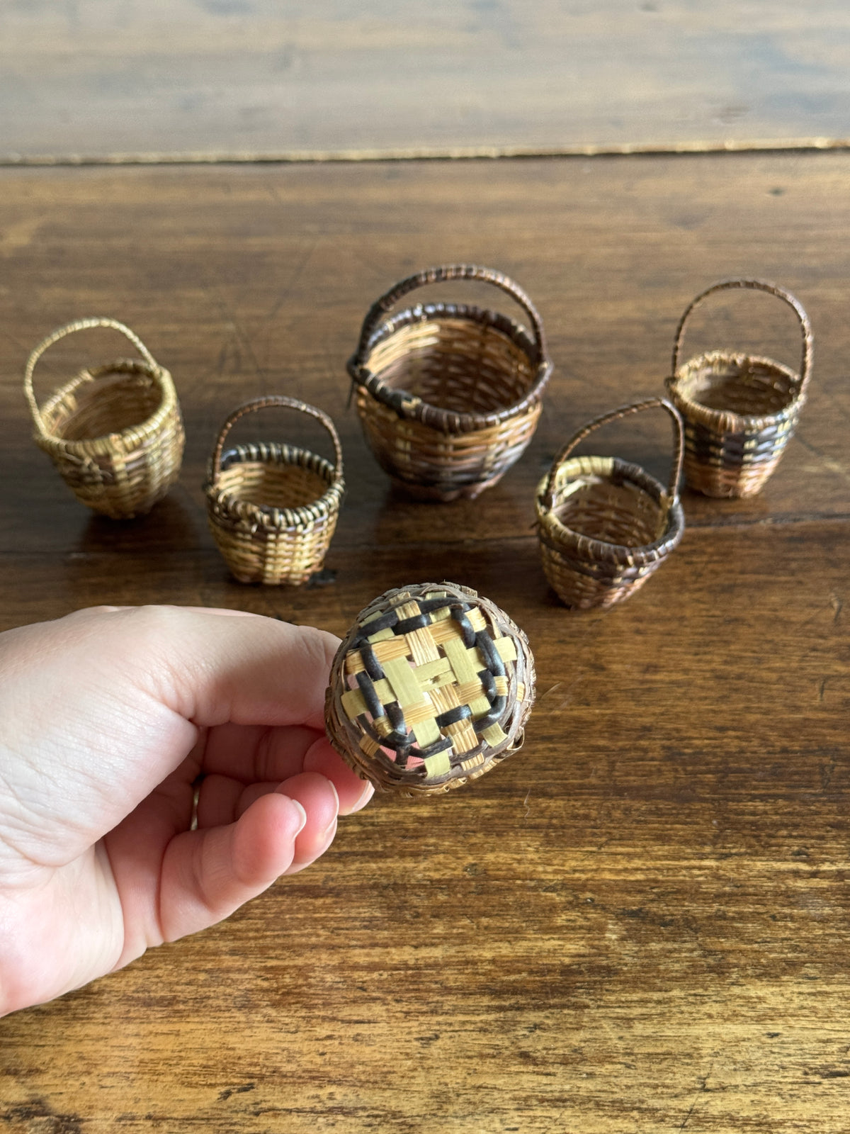 Mixed Lot of Six Doll House Baskets - Miniature Handled Baskets