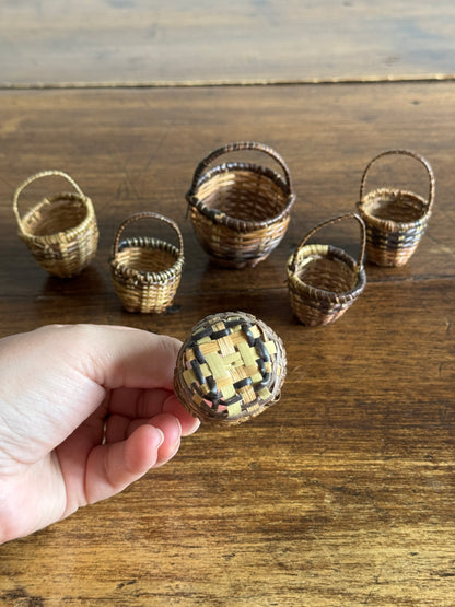 Mixed Lot of Six Doll House Baskets - Miniature Handled Baskets
