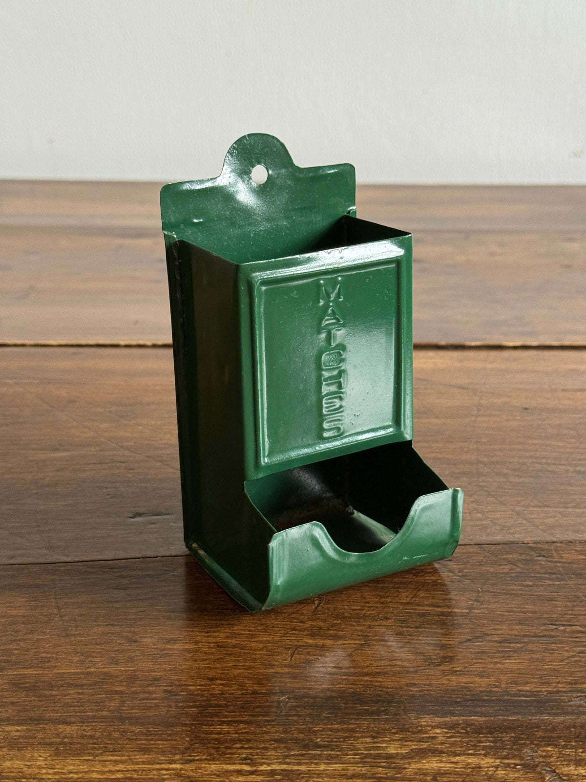 Vintage Painted Dark Green Metal Small Match Holder