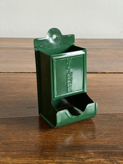 Vintage Painted Dark Green Metal Small Match Holder