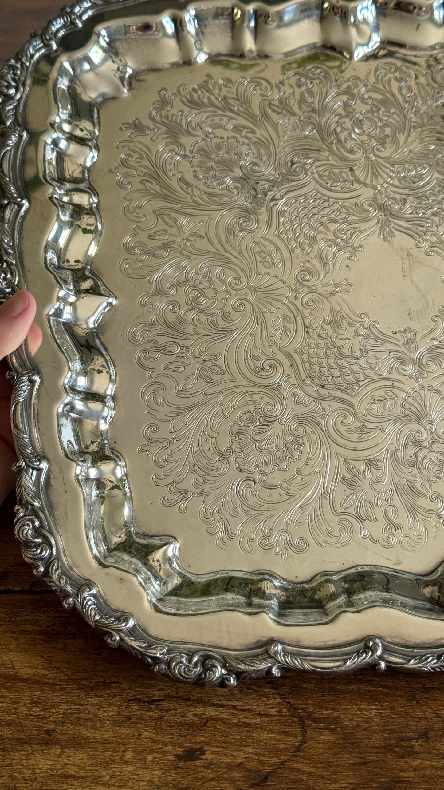 Large Square Silver Plated over Copper Serving Tray Old English Reproductions- Made in Canada