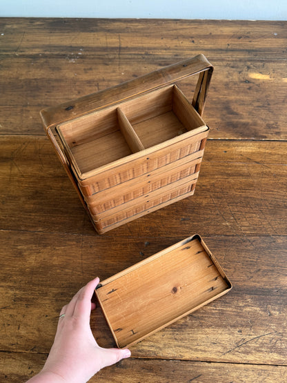Vintage Woven Wicker Stacking Box Basket - Tiered Sewing Basket