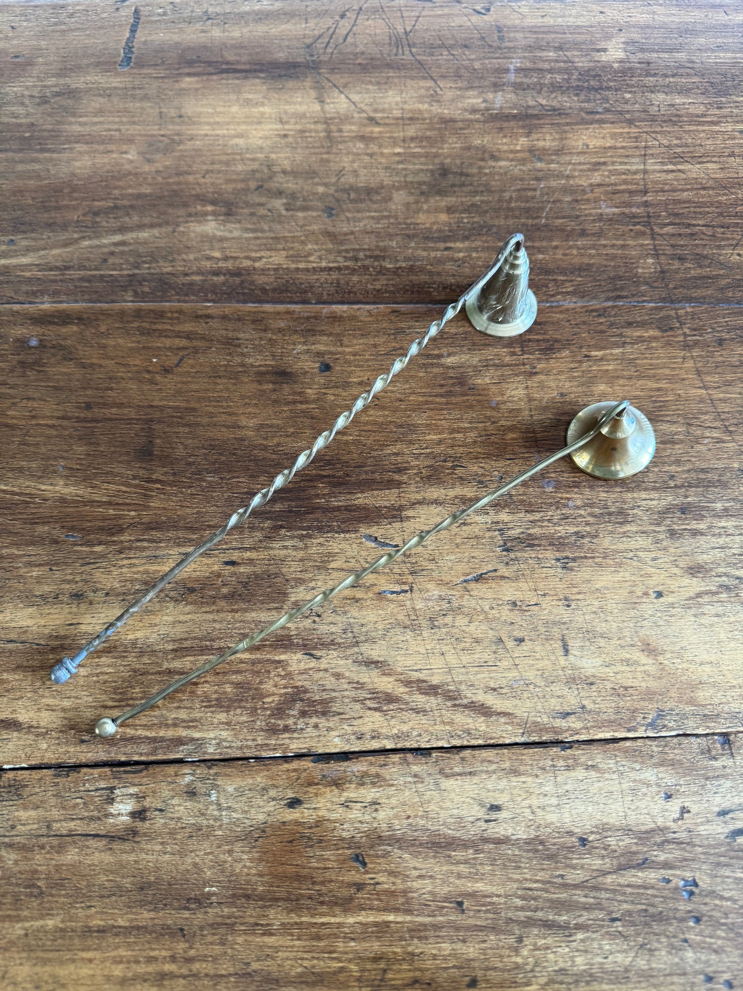 PICK ONE Vintage Brass Candle Snuffer - Etched Bell or Smooth Bell