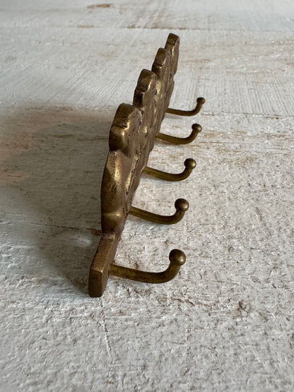 Vintage Brass Wise Monkey Key Hook Organizer - Four Wise Monkeys - Hear, See, Speak, Feel No Evil Key Rack