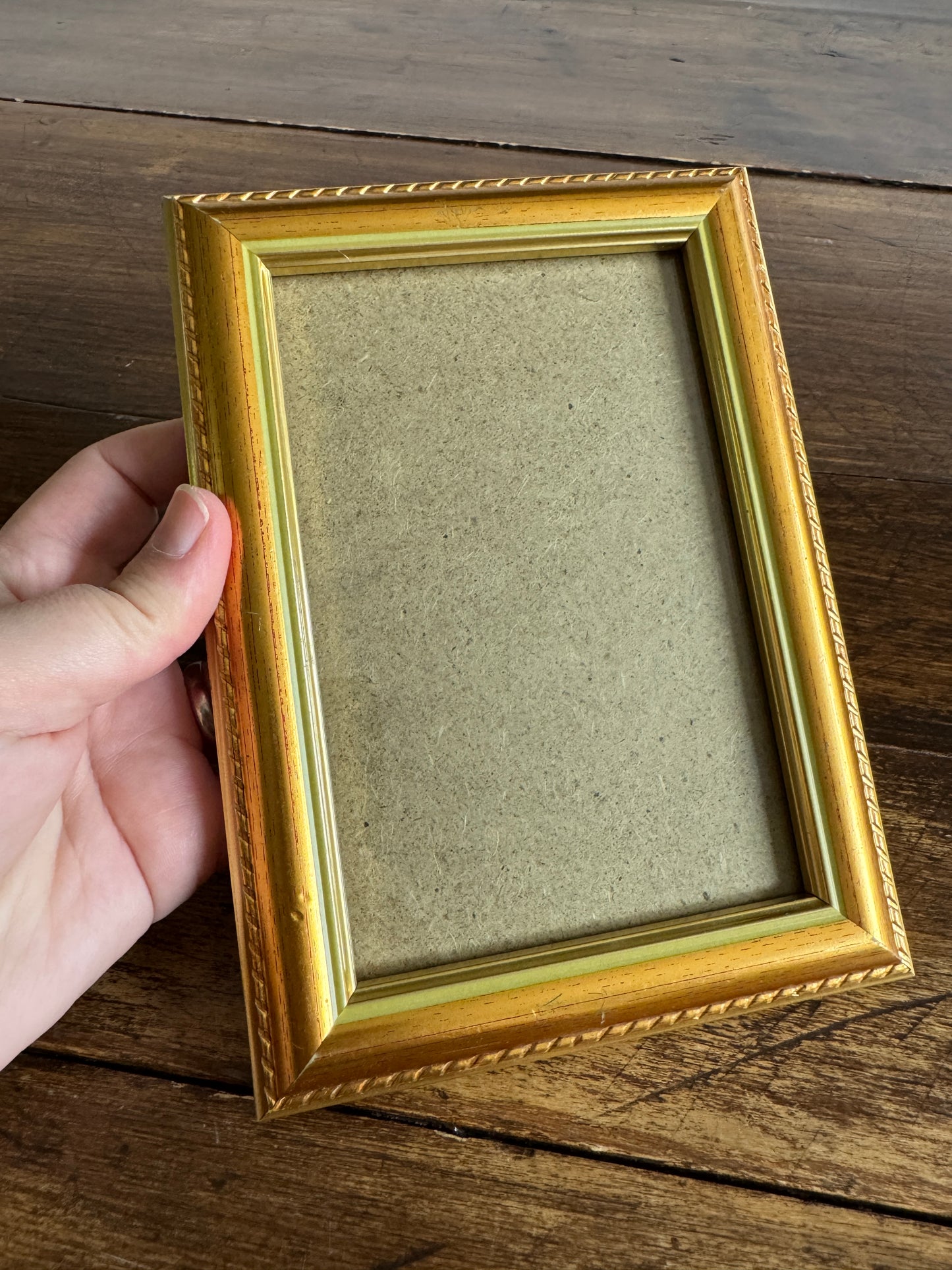 Small Gold Tone Frame with Light Green Edge Detailing 4x6 Photo
