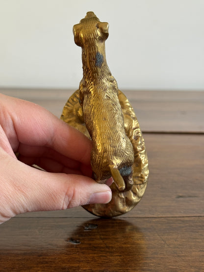 Vintage Brass Dog Figurine on Base - Patina Spots
