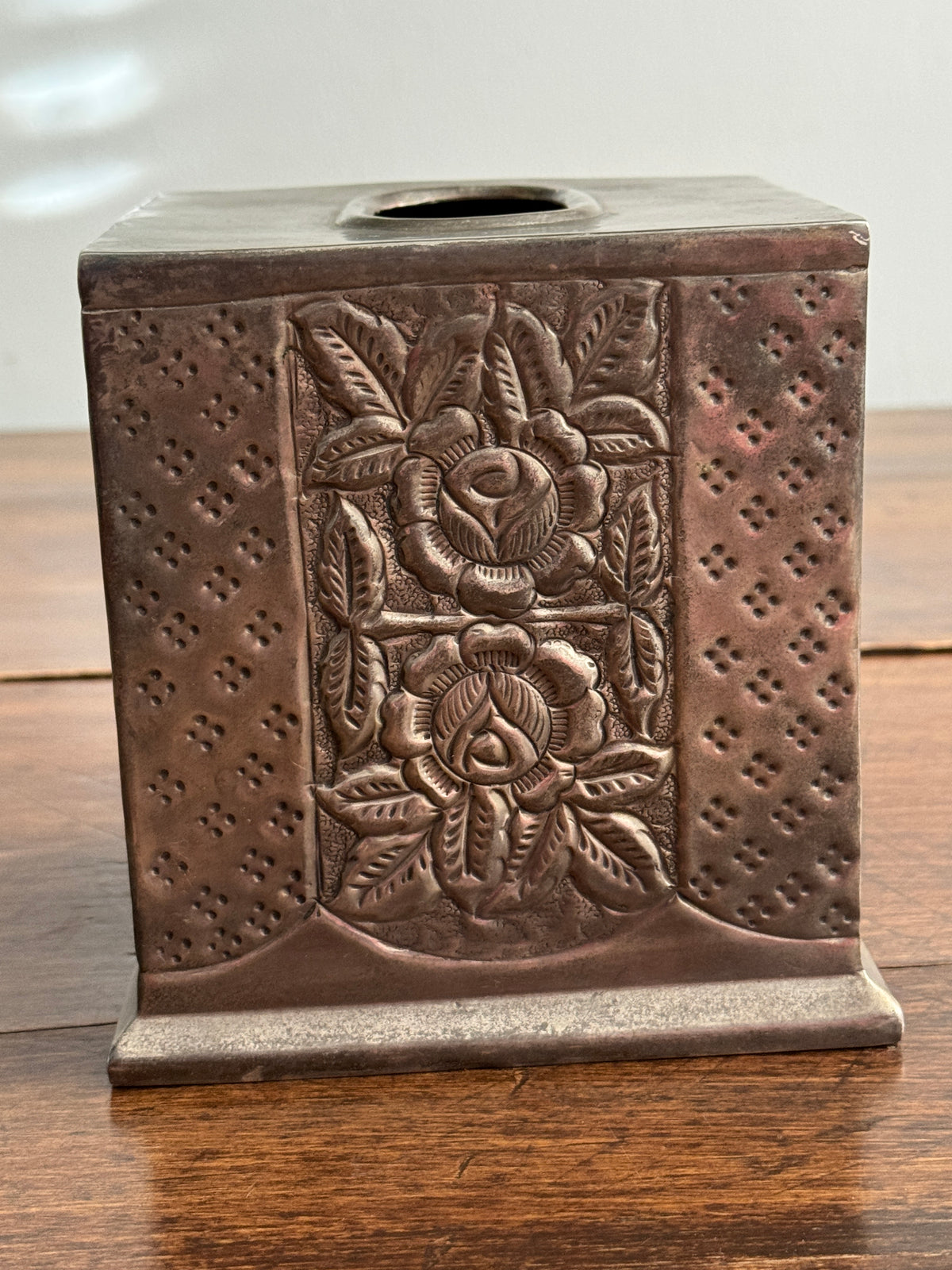 Vintage Silver-Plated Square Tissue Box Holder with Ornate Flower Detailing