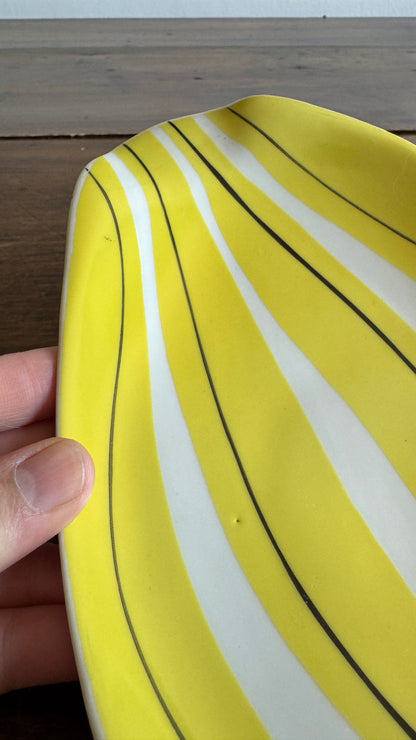 Yellow Striped Mid Mod Polish Pottery Dish - Made in Poland