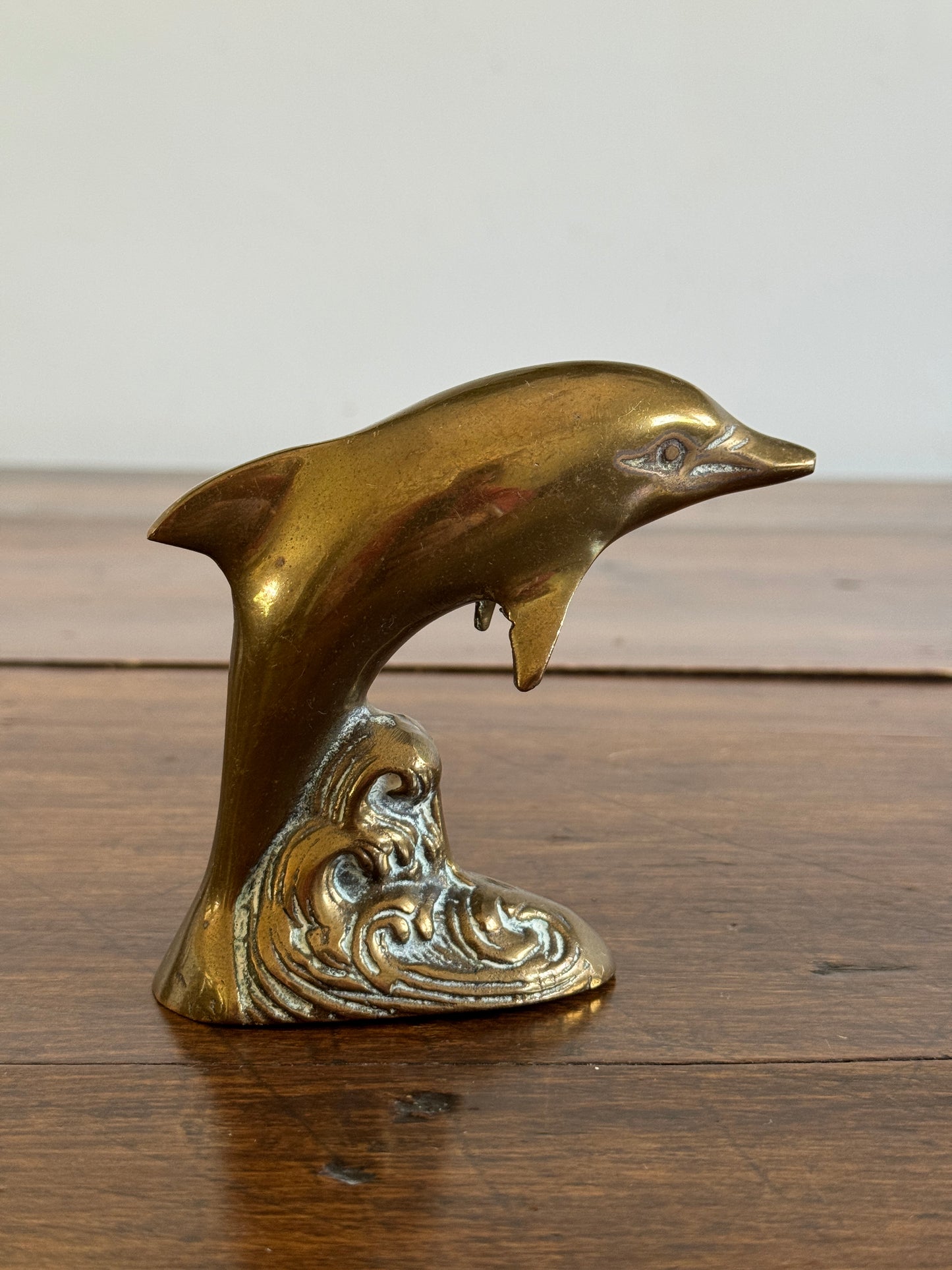 Vintage Brass Jumping Dolphin in Wave Figurine