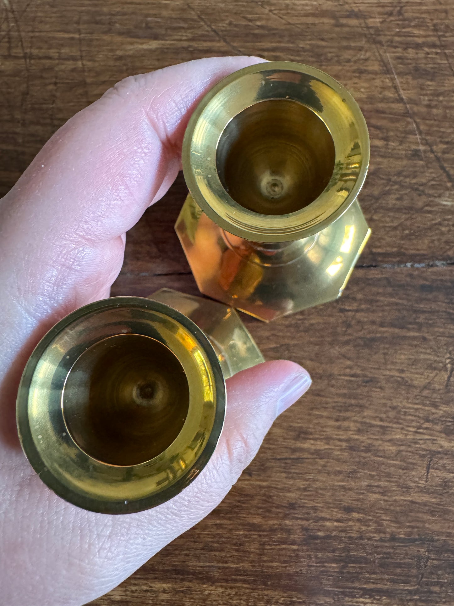 Vintage Pair of Shiny Brass Candlestick Holders