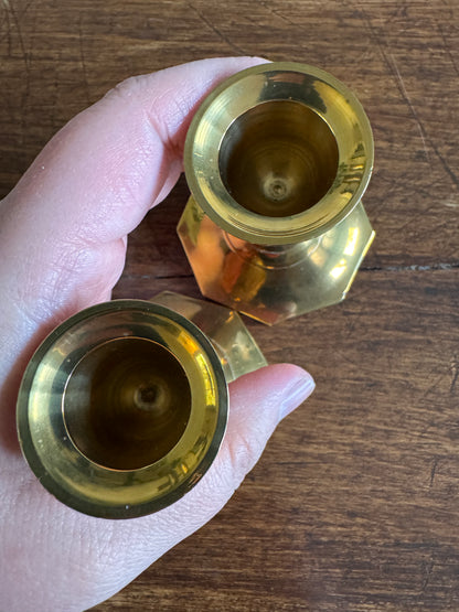 Vintage Pair of Shiny Brass Candlestick Holders