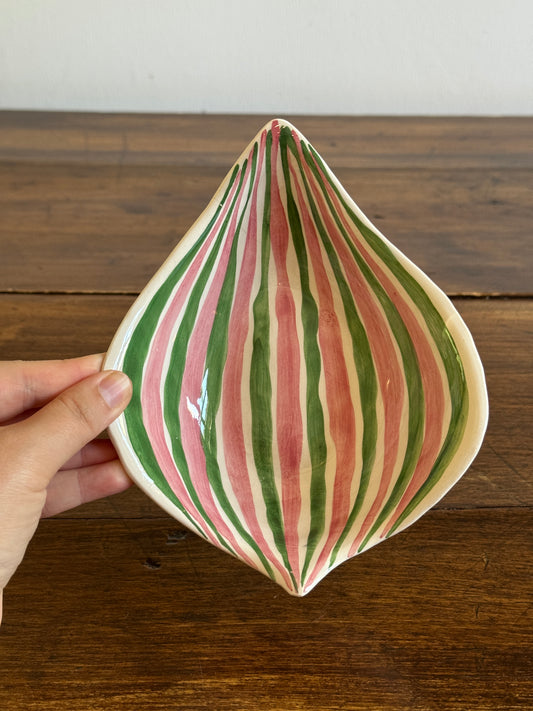 Vintage Hand Painted Italy Dish with Green and Pink Stripes